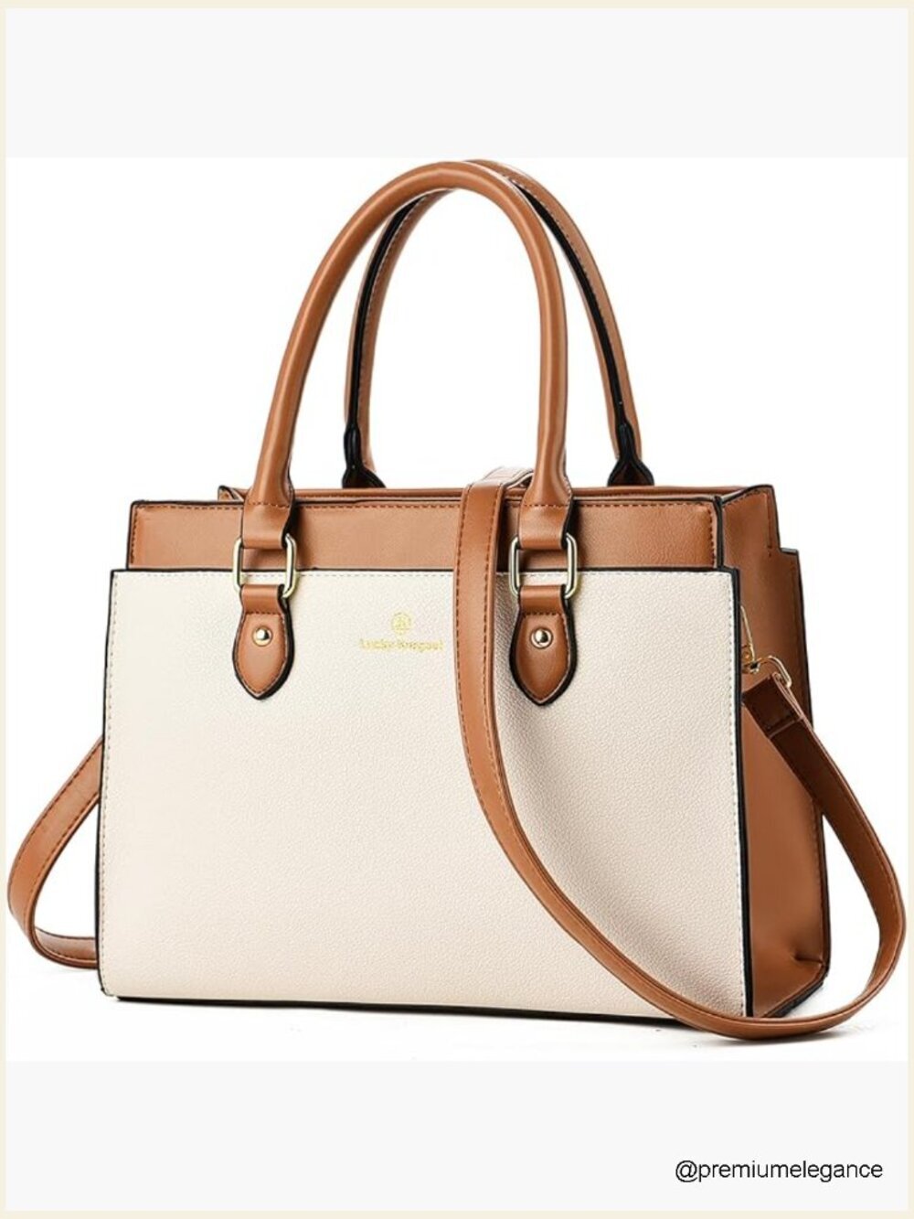 Dual-tone Faux Leather Tote Purse with Crossbody Strap, Large Satchel Handbag